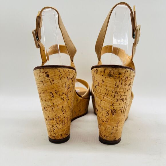 J Crew Shoes Womens 10 Beige Leather Cork Wedge Heels Platform Sandals - Picture 6 of 11